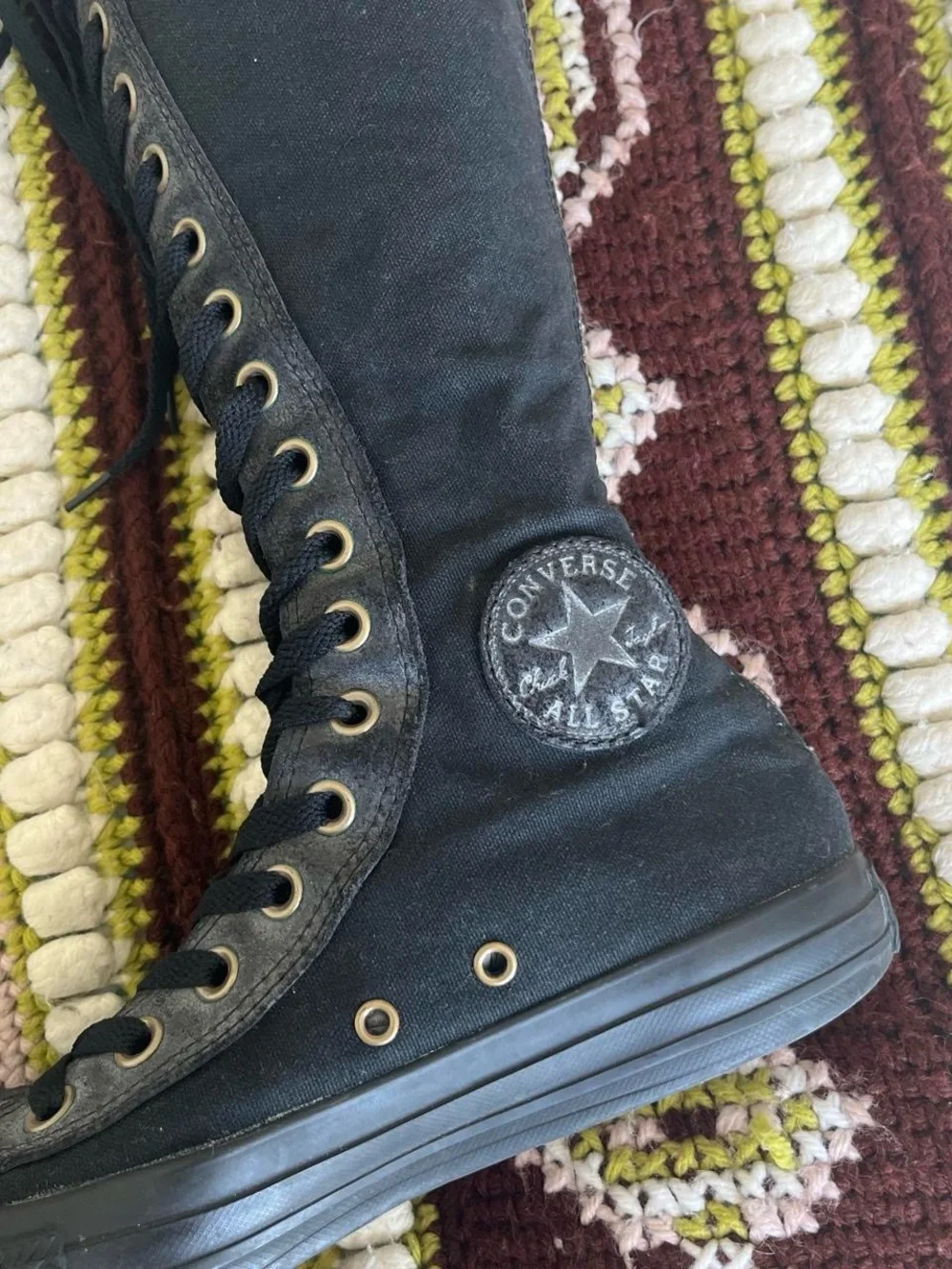 Converse Women's Black Knee-High Lace-Up Canvas Boots